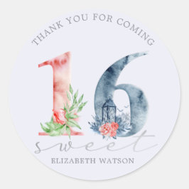 Adesivo Escrito floral de aquarela elegante doce dezesseis