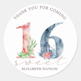 Adesivo Escrito floral de aquarela elegante doce dezesseis