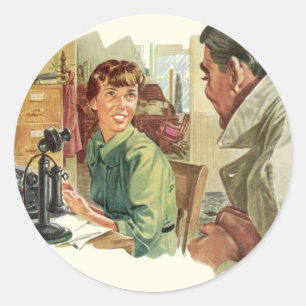 Adesivo Escritório de negócios retrô, CEO chefe e secretár