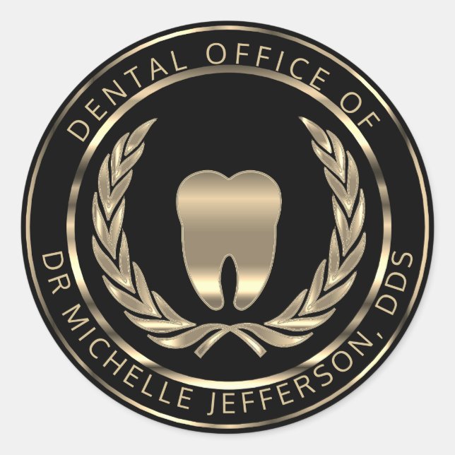 Adesivo Escritório Dentista - Preto e Dourado (Frente)