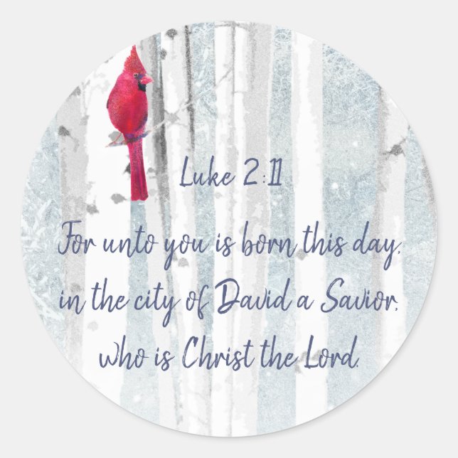 Adesivo Escritura de Natal Luke 2:11 Pássaro Cardeal (Frente)