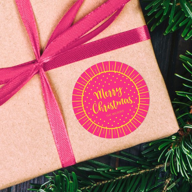 Adesivo Escritura de Starburst Rosa Vibrante Feliz Natal (Criador carregado)