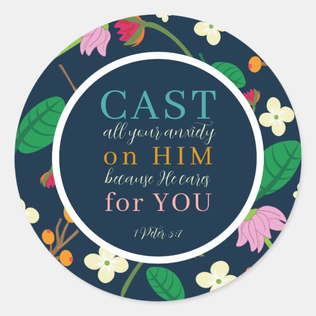 Adesivo Escritura Floral 1 Peter 5:7 (Frente)