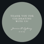 Adesivo Escuro Minimalista - Escuro Verde Personalizado Ob<br><div class="desc">Minialista Moderno Dark Sage Green Script Personalizado Para Casamento Obrigado Clássico Do Adesivo Redondo</div>