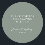 Adesivo Escuro Minimalista - Escuro Verde Personalizado Ob<br><div class="desc">Minialista Moderno Dark Sage Green Script Personalizado Para Casamento Obrigado Clássico Do Adesivo Redondo</div>