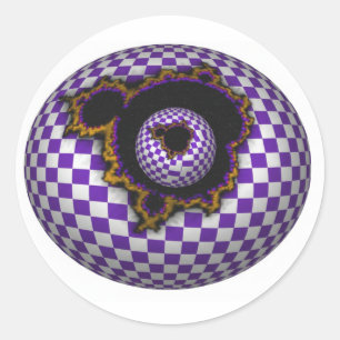 Adesivo Esfera Xadrez Roxo e Branco Com Mandelbrot