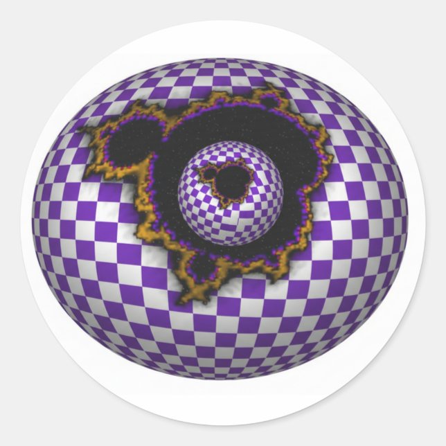Adesivo Esfera Xadrez Roxo e Branco Com Mandelbrot     (Frente)