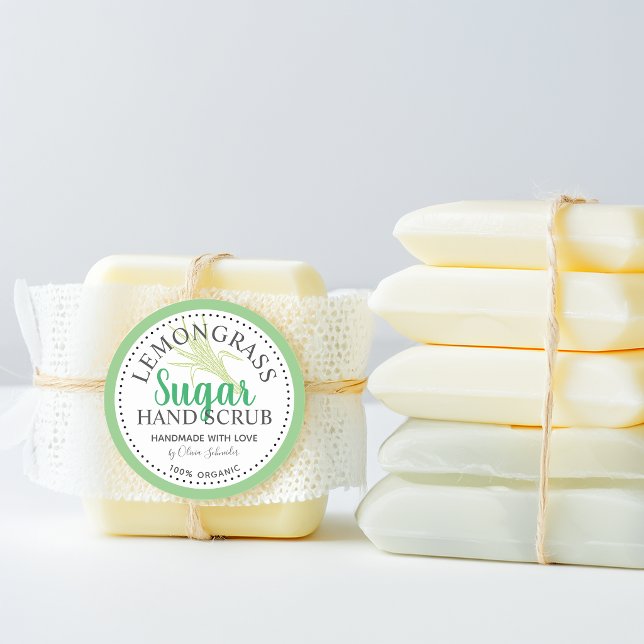 Adesivo Esfoliante de Açúcar com Capim-Limão Personalizado (Lemongrass Sugar Scrub Custom Website Classic Round Sticker)