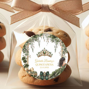 Adesivo Esmeralda Verde Tiara Floral Dourada Quinceañera