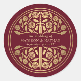 Adesivo Espada Medieval Real Casamento Dourado Vermelho 