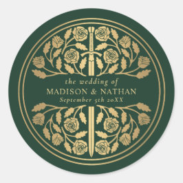 Adesivo Espada Medieval Real Dourada Verde Casamento 