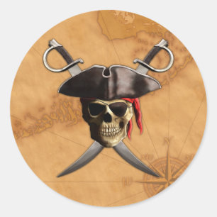 Adesivo Espadas e mapa do crânio do pirata