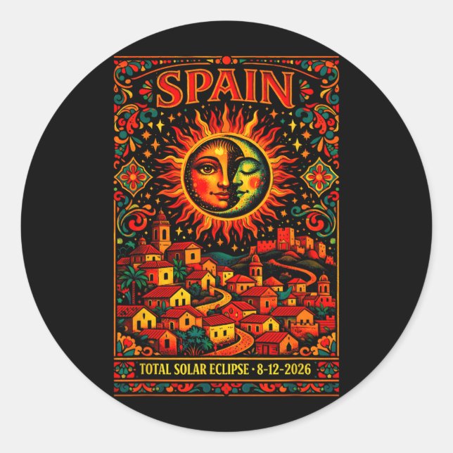 Adesivo Espanha Eclipse Total Totalidade Solar 2026 Arte F (Frente)