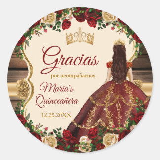 Adesivo Espanhol Burgundy Floral Rustic 15 Anos Gracias