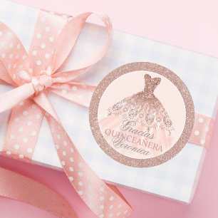 Adesivo Espanhol Quinceañera Mis Quince Rosa Rosa Obrigado
