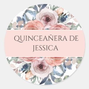 Adesivo Espanhol, Quinceañera, Selo de Envelope Floral/Fav