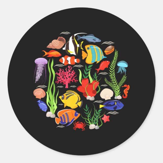 Adesivo Espécie Peixes Colheita De Animais Submarinos (Frente)