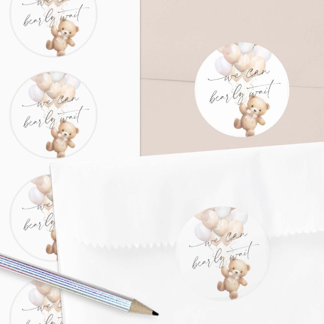 Adesivo Esperança Moderna Sexo chá de fraldas Neutro (Gender Neutral We Can Bearly Wait, baby Shower Envelope Seals.)
