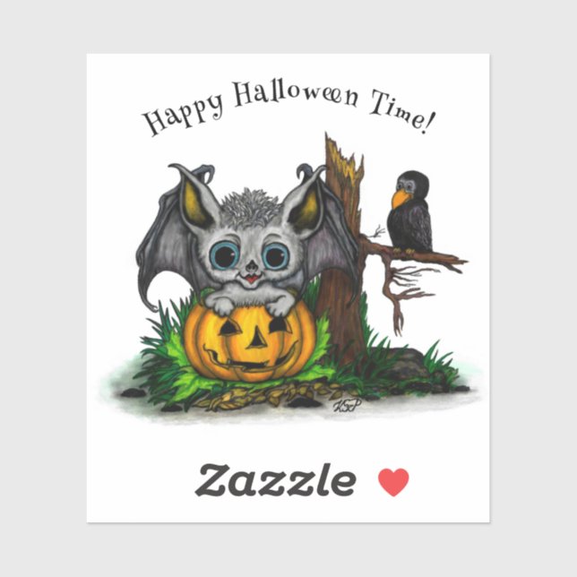 Adesivo Esperando o Halloween, Cute Bat e Raven (Folha)