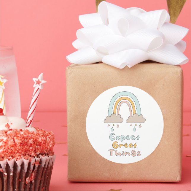 Adesivo Esperem coisas excelentes motivacionais, arco-íris (Festa)