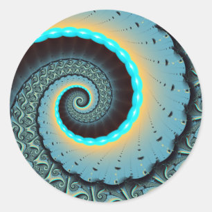 Adesivo Espiral de Arte Fractal Laranja abstrato azul Turq
