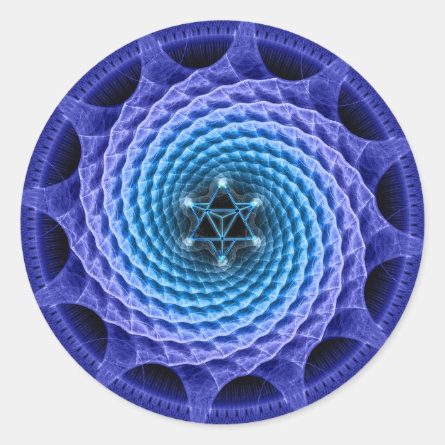 Adesivo Espiral Merkaba Mandala Blue Fractal Sticker (Frente)