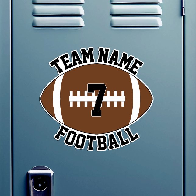 Adesivo Esporte Personalizado do Nome da Equipe de Futebol (Custom football sticker with custom team name and player number on a locker room locker)