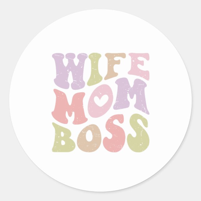 Adesivo Esposa Mãe Chefe Script Retro Groovy Dia das Mães  (Frente)