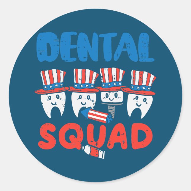 Adesivo Esquadrão Dental, US Flag Dentes Cute 4th Juy (Frente)