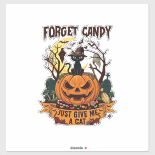 Adesivo Esqueça o Doce, Me Dê Apenas Gato de Halloween Abó