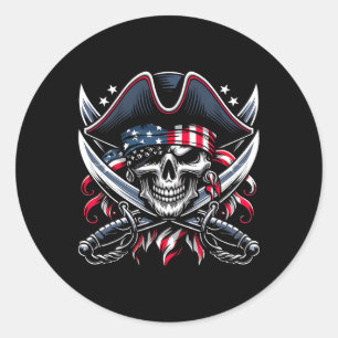 Adesivo Esqueleto 4 de Julho Pirata Homens EUA Caveira Ame