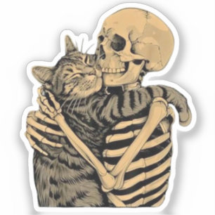 Adesivo Esqueleto Abraçando Gato – Presente Fofo para Aman