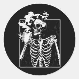 Adesivo Esqueleto Amante de Café Engraçado Sku de Hallowee