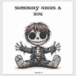 Adesivo esqueleto assustador garoto dando abraços arte de