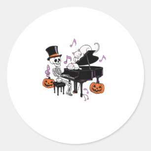 Adesivo Esqueleto Assustador Tocando Piano Com Gatos Music