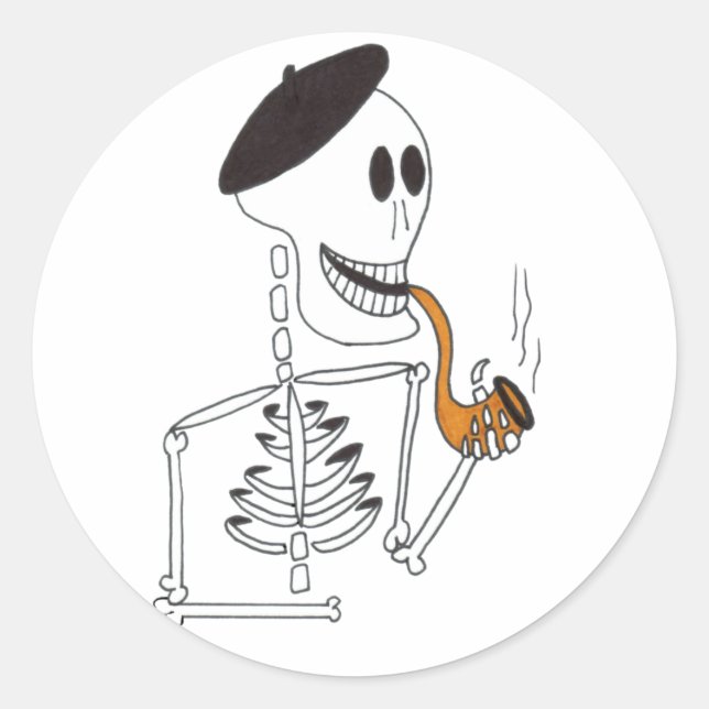 Adesivo Esqueleto bonito em um Chapéu de Bereta Francês co (Frente)