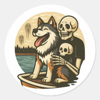 Adesivo Esqueleto com Cachorro no Lago Assombrado Arte de 