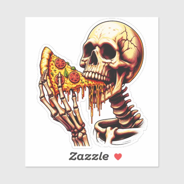 Adesivo Esqueleto Comendo Pizza  (Folha)