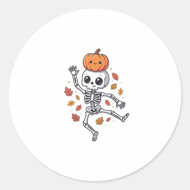 Adesivo Esqueleto Dançante de Halloween Fofo com Cabeça de (Frente)