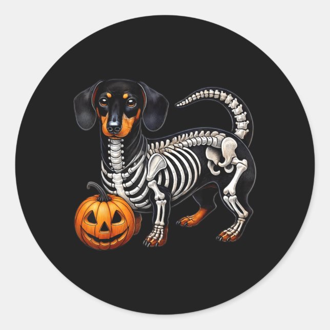 Adesivo Esqueleto de Dachshund Jack O Lanterna Cachorro Wi (Frente)
