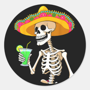 Adesivo esqueleto de festa mexicana de sombrero cinco de