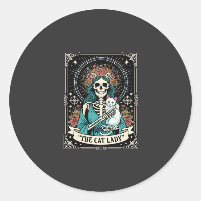 Adesivo Esqueleto de Gata Tarot Floral Gótico (Frente)