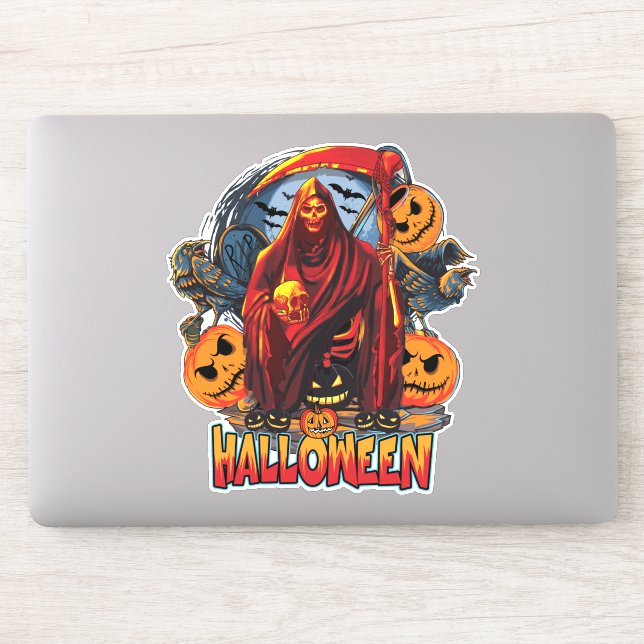 Adesivo Esqueleto de Mau de Halloween, Abóbora (Computador)