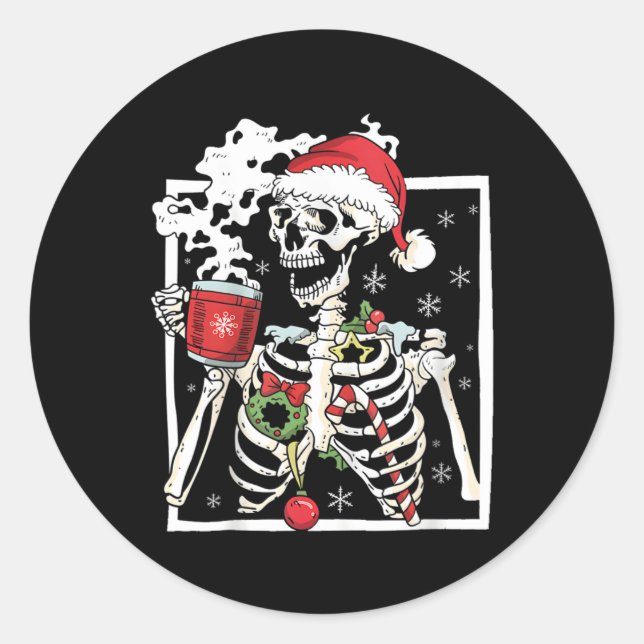 Adesivo Esqueleto de Natal Com Crânio Sorridente Bebendo C (Frente)