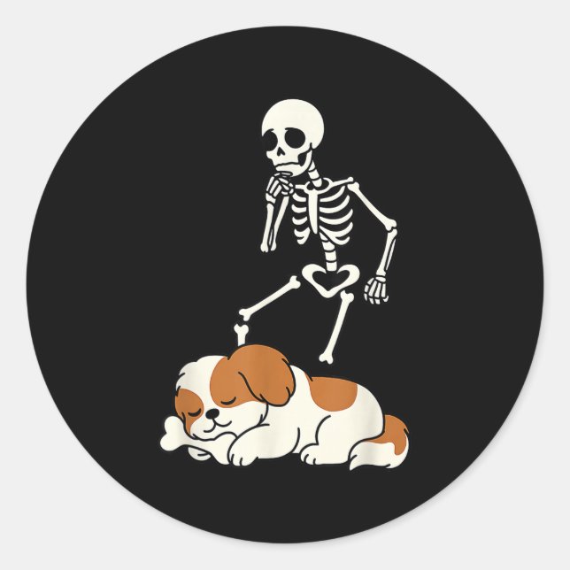 Adesivo Esqueleto de Skeleton de Cachorro Perseguindo Shih (Frente)