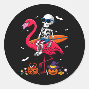Adesivo Esqueleto de Surf Montando Flamingo Surfista de Ha