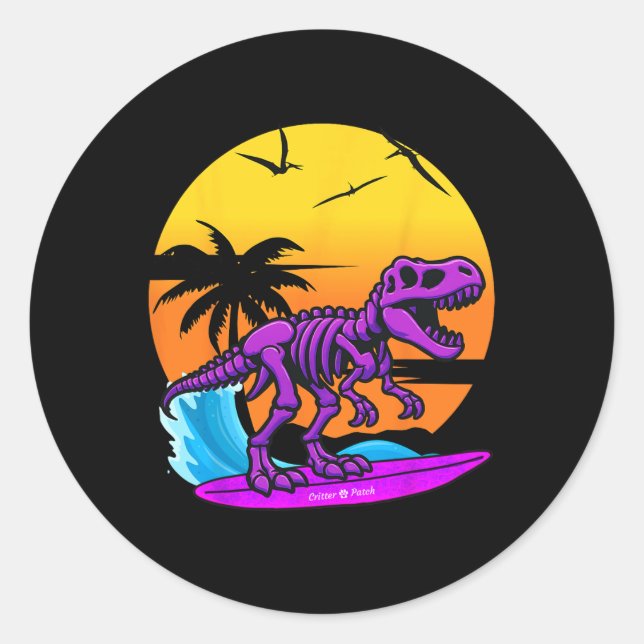 Adesivo Esqueleto de T-rex Surfando de Neon Com Retrospect (Frente)