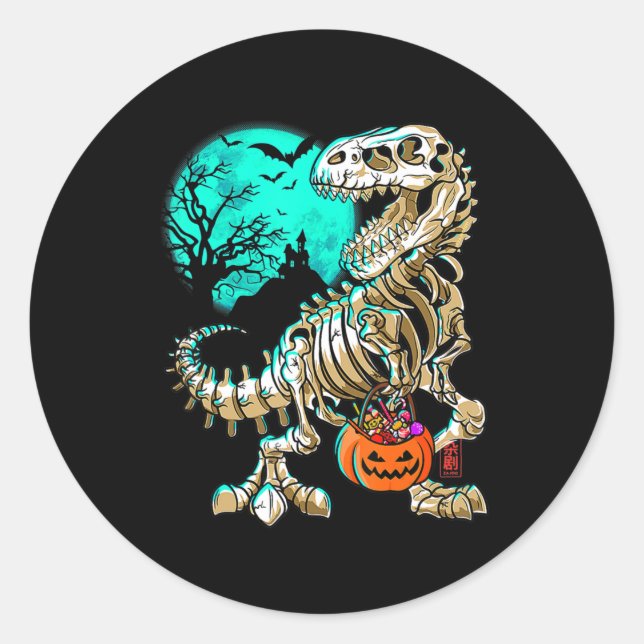 Adesivo Esqueleto divertido TRex Halloween Boys Dino Kids  (Frente)