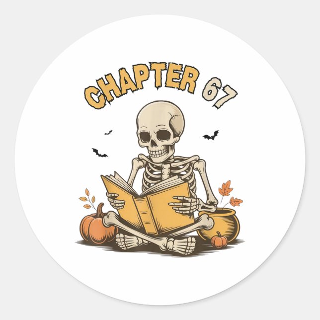 Adesivo Esqueleto engraçado de Halloween lendo livro 67 Me (Frente)