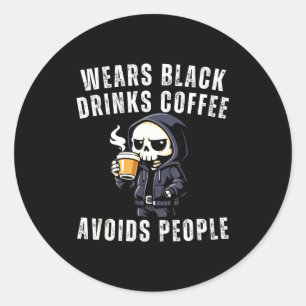 Adesivo Esqueleto engraçado usa preto bebe café evita